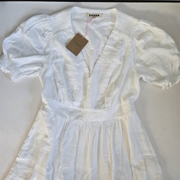 NWT Boden Anna Double cloth Midi dress white cotton gauze ruching sz 6P - Picture 3 of 14